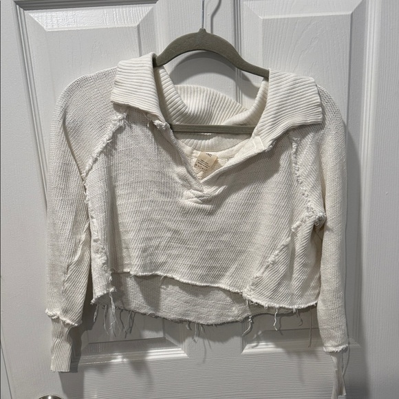 White Cropped Knit Sweater- Free People - Picture 2 of 6
